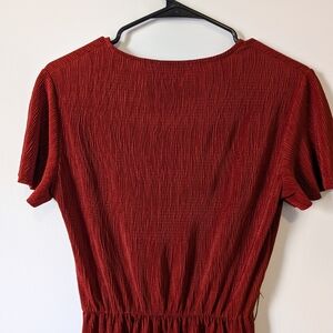 Bershka Crimson Textured Short Sleeve Midi Dress